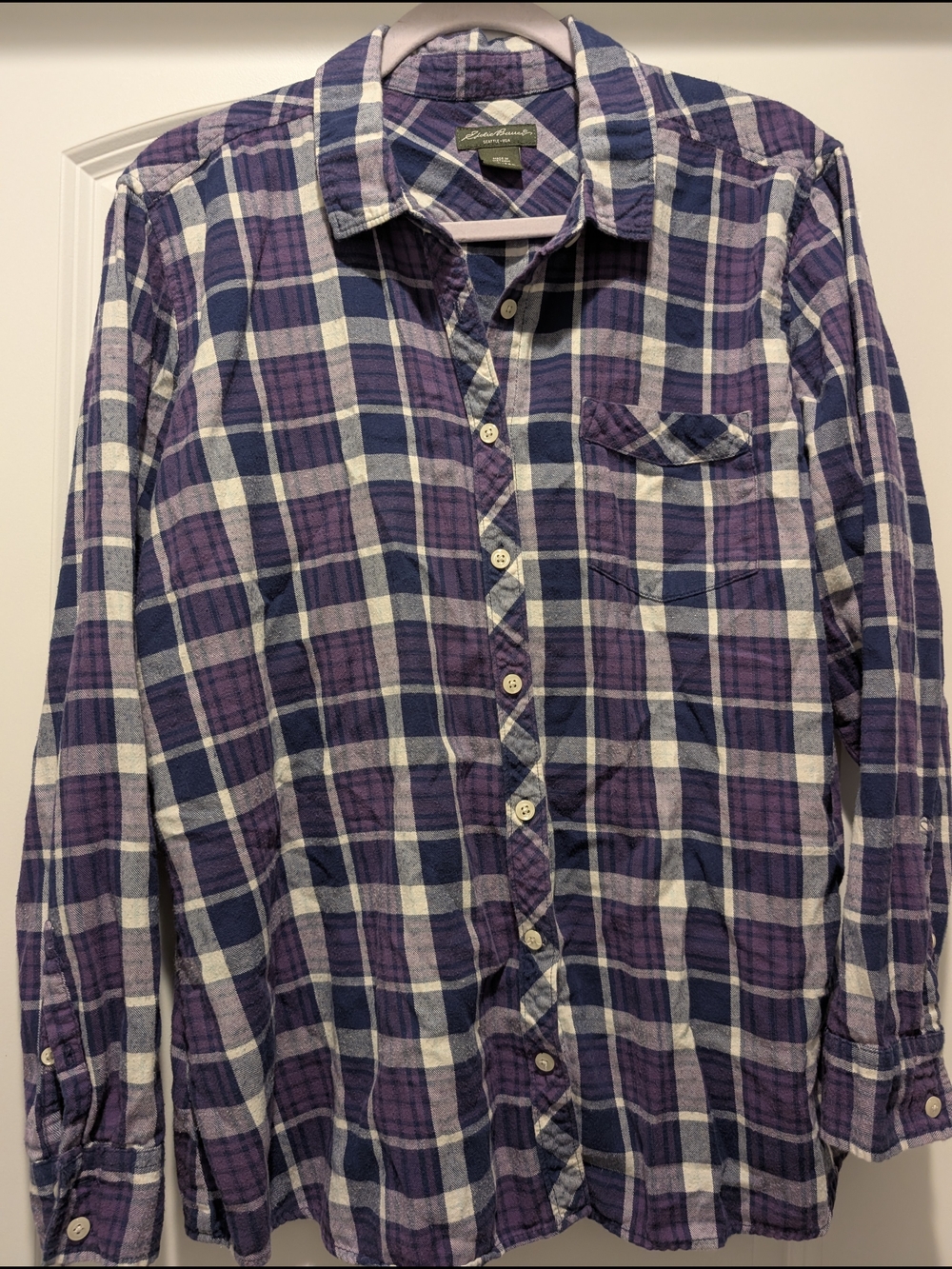 Eddie Bauer Purple and Navy Plaid Button-Down Shirt